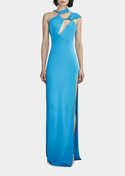 Et Ochs June Cutout Ruched Gown In Cyan