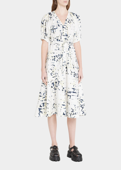 3.1 Phillip Lim Printed Puff Sleeve Midi Dress In White