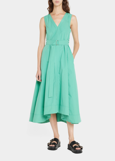 3.1 Phillip Lim V-neck Belted Midi Dress In Green