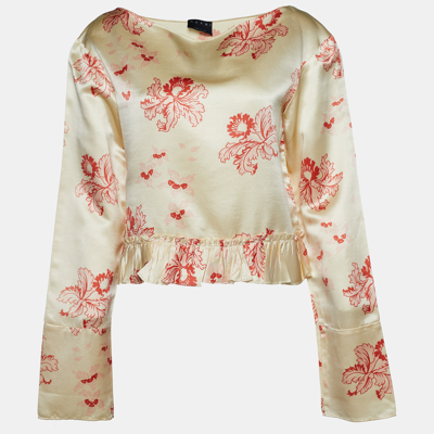 Pre-owned Marni Cream Floral Print Silk Long Sleeve Blouse L