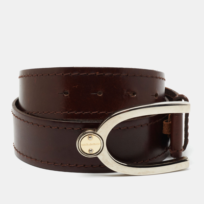 Pre-owned Dolce & Gabbana Brown Leather Buckle Belt 90 Cm
