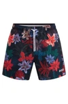 Hugo Boss Floral-print Swim Shorts With Logo Detail In Dark Blue