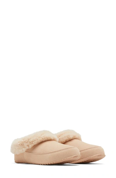 Sorel Go Coffee Run Faux Fur Slipper In Natural Tan/ Sea Sal