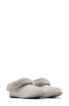 Sorel Go Coffee Run Faux Fur Slipper In Dove/ Sea Salt