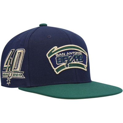 Mitchell & Ness Navy/green San Antonio Spurs 40th Anniversary Hardwood Classics Grassland Fitted Hat In Navy,green