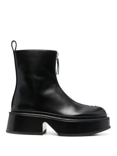 Jil Sander Zipped Leather Booties In Schwarz