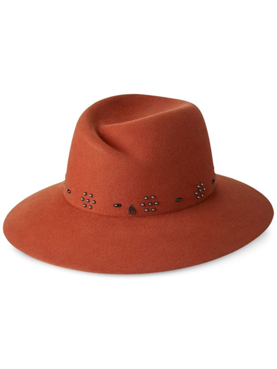 Maison Michel Virginie Stud-embellished Fedora Hat In Orange