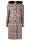 CINZIA ROCCA PLAID-CHECK PRINT HOODED COAT