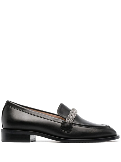 Stuart Weitzman Palmer Crystal-embellished Leather Loafers In Black