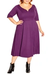 City Chic Cute Girl Fit & Flare Dress In Plum
