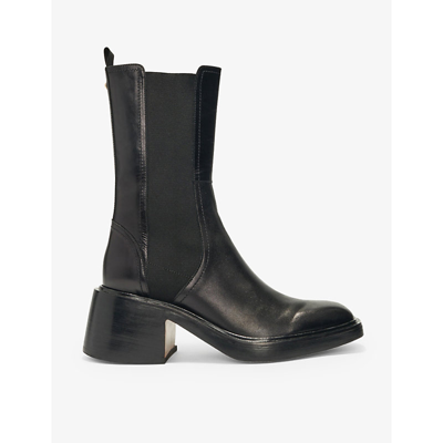 Maje Frizzante Emblem-embossed Leather Chelsea Boots In Noir