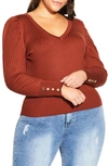 City Chic Trendy Plus Size Rebel Rock Jumper Sweater In Cocoa