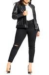 City Chic Trendy Plus Size Ribbed Biker Jacket In Black