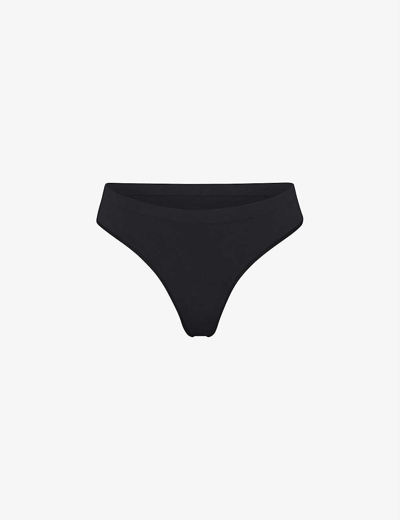 Skims Smoothing Mid-rise Stretch-woven Thong In Eclipse
