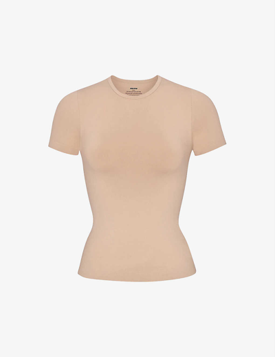 Skims Smoothing Slim-fit Stretch-woven T-shirt In Nude (lingerie)