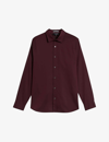 Ted Baker Layer Textured Long-sleeved Cotton-blend Shirt In Maroon