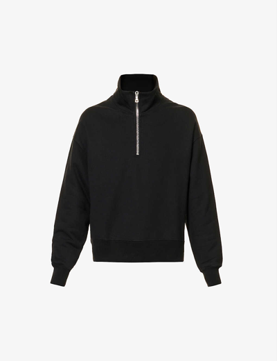 Mki Miyuki Zoku Brand-embroidered Quarter-zip Oversized-fit Cotton-jersey Sweatshirt In Black