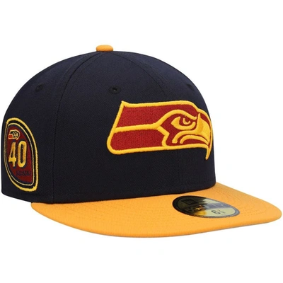 New Era Men's  Navy, Gold Seattle Seahawks 40th Season 59fifty Fitted Hat In Navy,gold