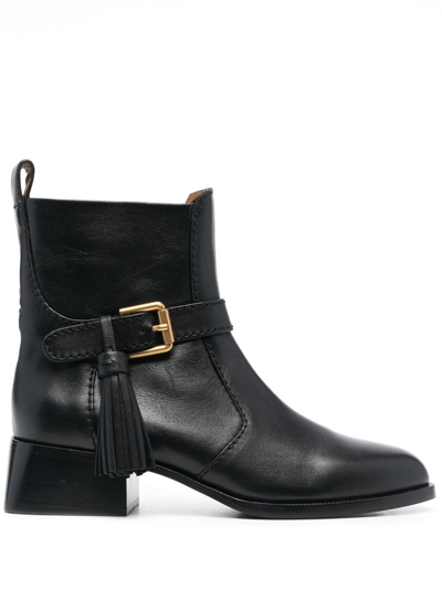 See By Chloé Leather Buckled Boots In Schwarz