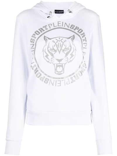 Plein Sport Logo-print Tiger Hoodie In White