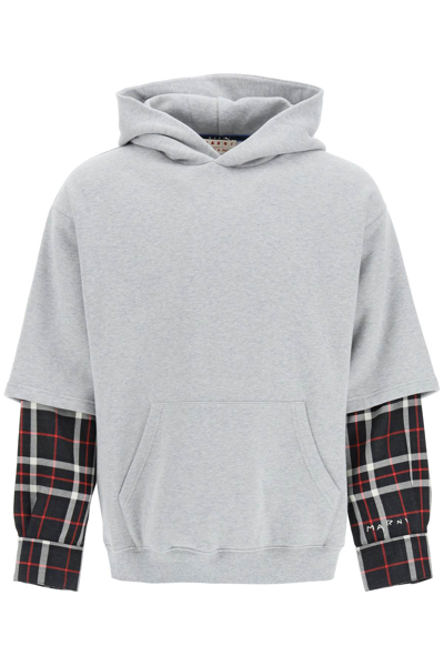 Marni Contrast Sleeve Hoodie In Grey