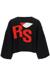 Raf Simons Black Cropped Logo Sweater In Multicolor