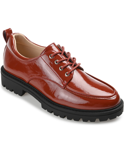 Journee Collection Women's Zina Lace Up Lug Sole Oxfords In Brick