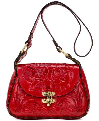 Patricia Nash Micaela Baguette Leather Crossbody In Berry Red