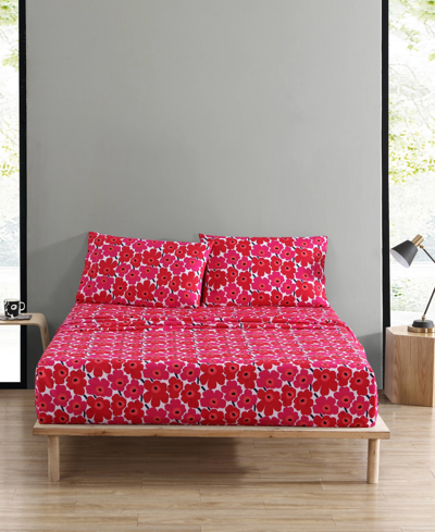 Marimekko Mini Unikko Cotton 200-thread Count 4-pc. Red Floral Queen Sheet Set Bedding