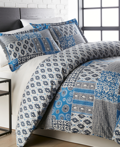 Southshore Fine Linens Global Patchwork Down Alternative 3 Piece Comforter And Sham Set, Full/queen In Blue