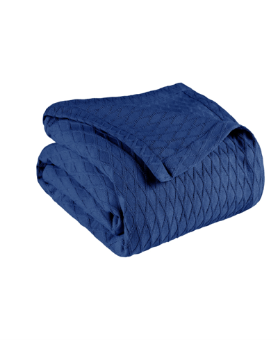 Superior Diamond Pattern All Season Woven Cotton Blanket, Full/queen In Merritt Blue