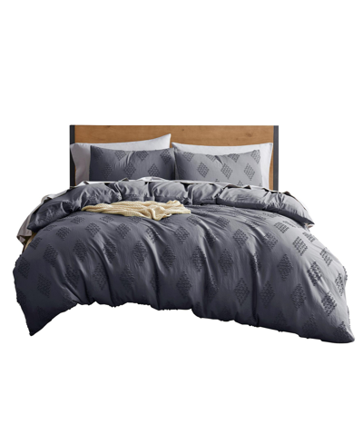 Nestl Bedding Bedding Tufted Embroidery Double Brushed 3 Piece Duvet Cover Set, Twin In Dark Gray