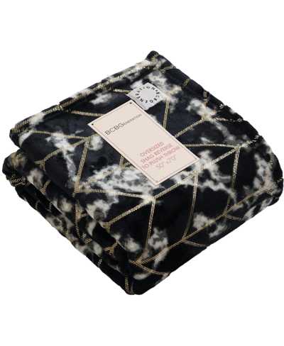 Bcbgeneration Marble Foil Printed Plush Throw Blanket, 50" X 70", Created For Macy's In Black Marble With Gold-tone Foil