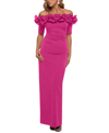 Xscape Plus Size Ruffled Off-the-shoulder Gown In New Fushia