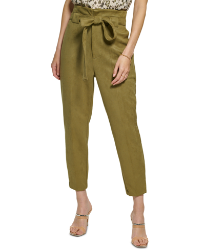 Dkny Women's Faux-suede Tie-front High-waisted Pants In Green