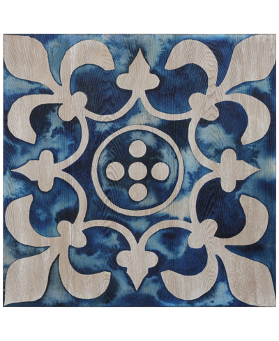 Empire Art Direct 'cobalt Tile Iii' Fine Giclee Printed Directly On Hand Finished Ash Wood Wall Art, 24" X 24" In Navy