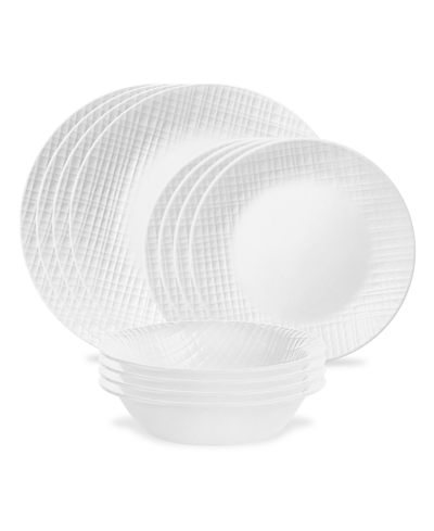 Corelle Embossed Linen Weave 12 Pc. Dinnerware Set, Service For 4 In White