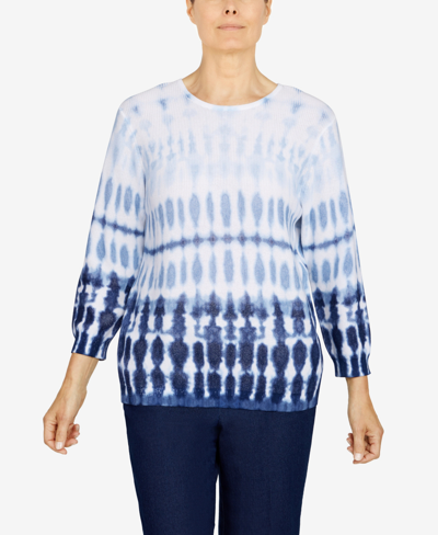 Alfred Dunner Petite Shenandoah Valley Ombre Tie Dye Sweater In Blue