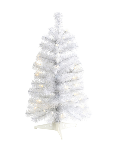 Nearly Natural White Artificial Christmas Tree With Lights And Bendable Branches, 24"