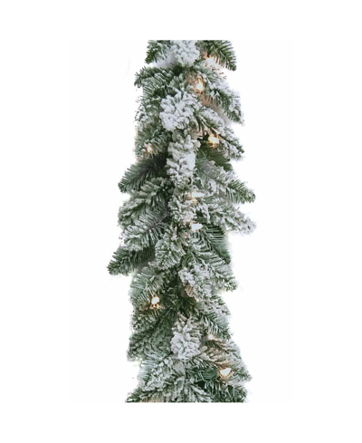 Kurt Adler 9' Pre-lit Warm Led Snow Pine Garland In Multicolored