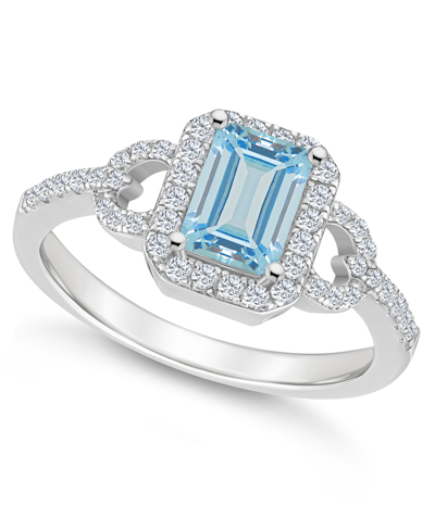 Macy's Topaz (1 1/3 Ct. T.w.) And Topaz (1/3 Ct. T.w.) Halo Ring In Sterling Silver In Sky Blue Topaz