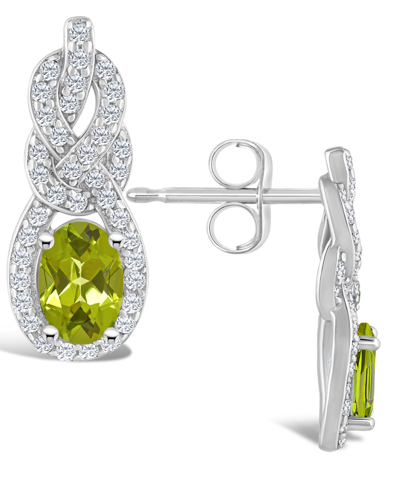 Macy's Peridot (1 1/10 Ct. T.w.) And Topaz (3/4 Ct. T.w.) Halo Drop Earrings In Sterling Silver