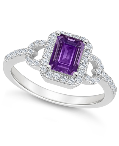 Macy's Amethyst (1 Ct. T.w.) And Topaz (1/3 Ct. T.w.) Halo Ring In Sterling Silver
