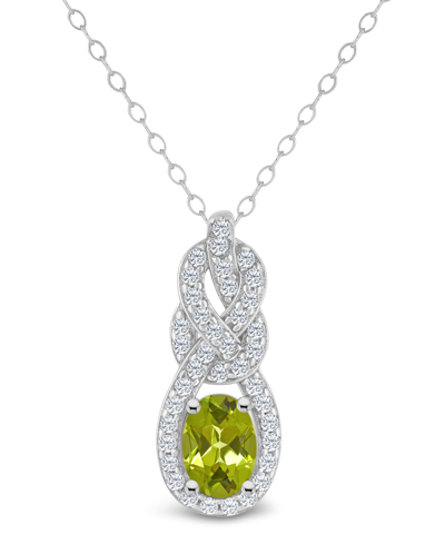 Macy's Peridot (9/10 Ct. T.w.) And Topaz (3/8 Ct. T.w.) Halo Pendant Necklace In Sterling Silver