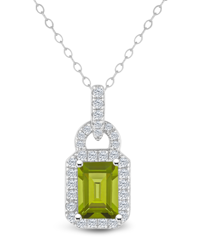Macy's Peridot (1 1/10 Ct. T.w.) And Topaz (1/4 Ct. T.w.) Halo Pendant Necklace In Sterling Silver