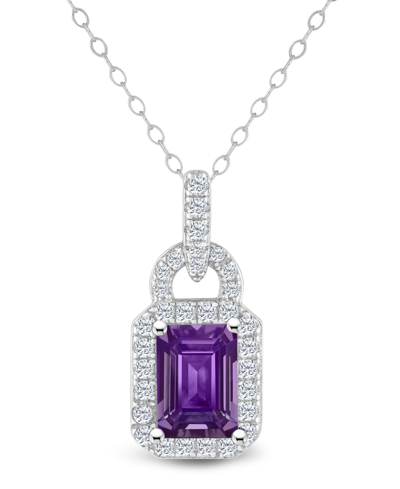 Macy's Amethyst (1 Ct. T.w.) And Topaz (1/4 Ct. T.w.) Halo Pendant Necklace In Sterling Silver