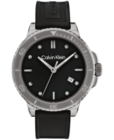 Calvin Klein Men's Black Silicone Strap Watch 44mm