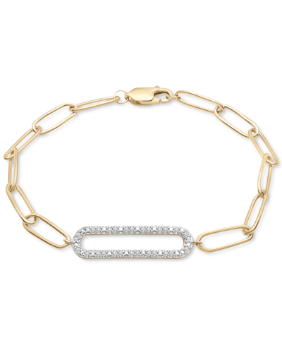 Macy's Diamond Elongated Pave Link Paperclip Link Bracelet (1/6 Ct. T.w.) In 14k Gold-plated Sterling Silve In K Yellow Gold Over Silver
