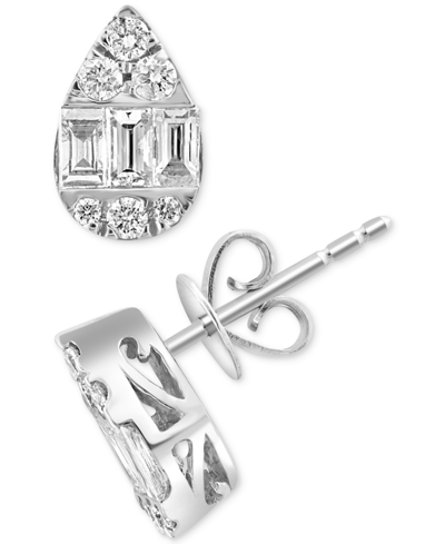 Effy Collection Effy Diamond Round & Baguette Teardrop Cluster Stud Earrings (1/2 Ct. T.w.) In 14k White Gold