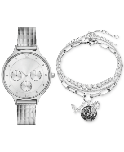 Jessica Carlyle Women's Silver-tone Mesh Metal Alloy Bracelet Watch 36mm Gift Set In Shiny Silver